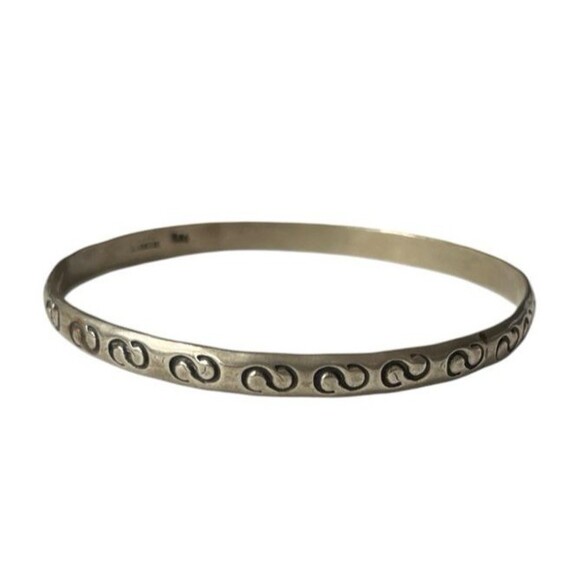 Vintage Sterling Silver Hand Stamped Bangle Bracelet Hecho en Mexico - Picture 1 of 4
